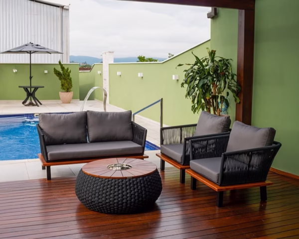 Conjunto Sofá 2 Lugares com 2 Poltronas e Champanheira Redonda 65cm | Arezzo Decor®