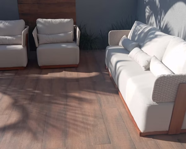 Conjunto Sofá 3 Lugares com 2 Poltronas e Base em Madeira | Arezzo Decor®