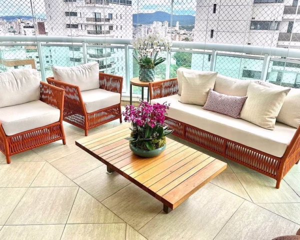 Conjunto Sofá 3 Lugares com 2 Poltronas e Mesa de Centro 70 x 40cm | Arezzo Decor®