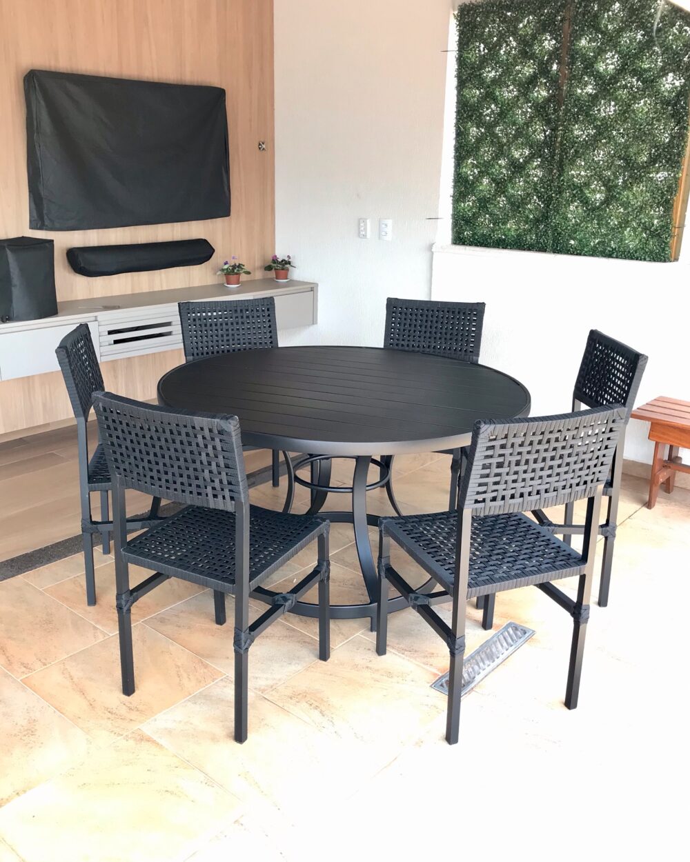 Conjunto Mesa Redonda 1,40m em Alumínio com 6 Cadeiras em Corda Náutica | Arezzo Decor®