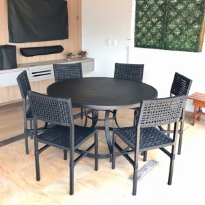 Conjunto Mesa Redonda 1,40m em Alumínio com 6 Cadeiras em Corda Náutica | Arezzo Decor®