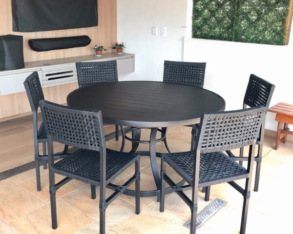 Conjunto Mesa Redonda 1,40m em Alumínio com 6 Cadeiras em Corda Náutica | Arezzo Decor®