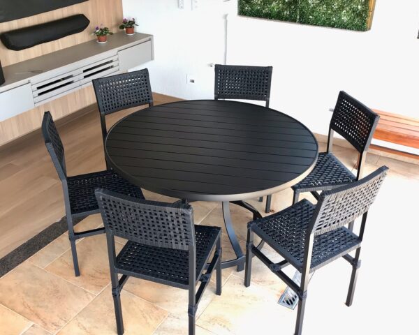 Conjunto Mesa Redonda 1,40m em Alumínio com 6 Cadeiras em Corda Náutica | Arezzo Decor®