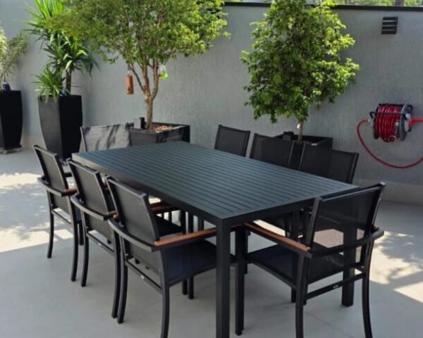 Conjunto Mesa Retangular 1,00 x 1,00m em Alumínio com 4 Cadeiras em Tela Sling | Arezzo Decor®