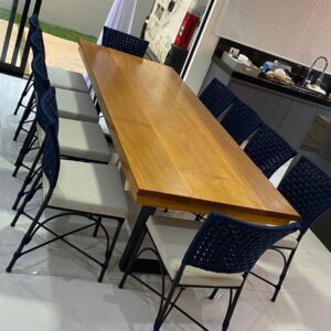Conjunto Mesa Retangular 2,30 x 1,00m com Tampo de Madeira e 10 Cadeiras em Corda Náutica | Arezzo Decor®