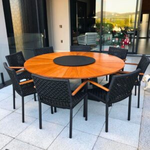 Conjunto Mesa Redonda 1,60m com Prato Giratório e 8 Cadeiras em Corda Náutica | Arezzo Decor®