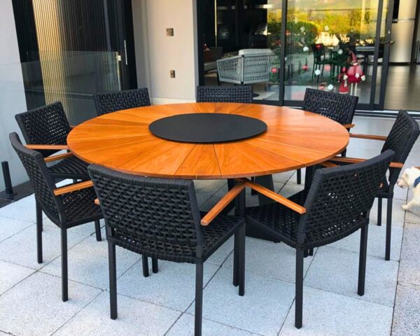 Conjunto Mesa Redonda 1,60m com Prato Giratório e 8 Cadeiras em Corda Náutica | Arezzo Decor®